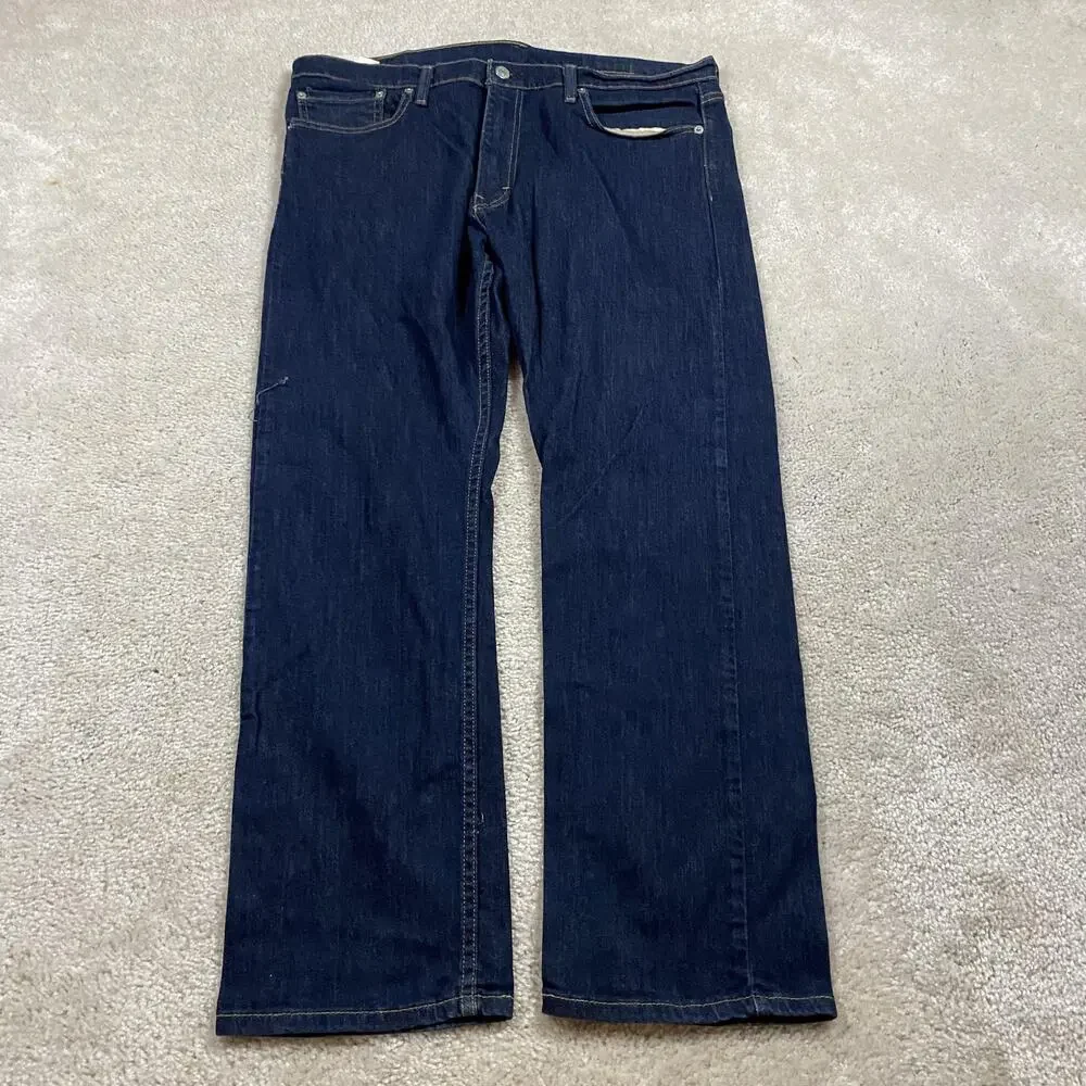 Levis 513 Jeans Mens 36x30 Blue Slim Straight Leg Stretch Denim Dark Wash - Picture 3 of 10